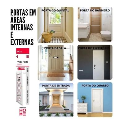 Veda Porta Com Adesivo 3m 80cm Rodo Silicone Preto Stamaco