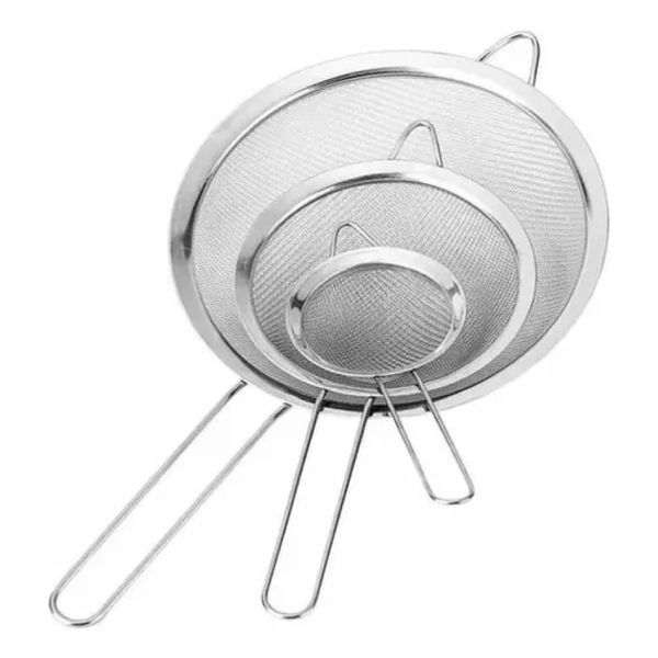 Jogo 3 Peneiras Aço Inox Luxo Pmg Utensílios De Cozinha Kit