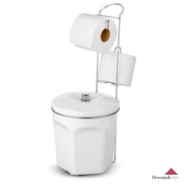 Porta Papel Higiênico com Lixeira Branca 6L Suporte para 2 Rolos Cromado