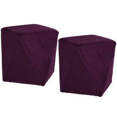 Kit 02 Puffs Decorativo Para Sala de Estar Ametista D02 Veludo Roxo Grape C-292 - Lyam Decor