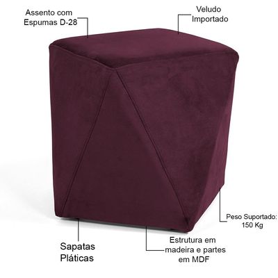 Kit 02 Puffs Decorativo Para Sala de Estar Ametista D02 Veludo Marsala C-278 - Lyam Decor