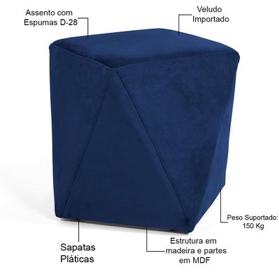 Kit 02 Puffs Decorativo Para Sala de Estar Ametista D02 Veludo Azul Oxford C-304 - Lyam Decor