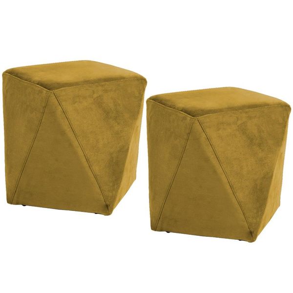 Kit 02 Puffs Decorativo Para Sala de Estar Ametista D02 Veludo Mostarda C-279 - Lyam Decor Kit 02 Puffs Decorativo Para Sala de Estar Ametista D02 Veludo Mostarda C-279 - Lyam Decor