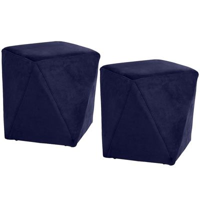 Kit 02 Puffs Decorativo Para Sala de Estar Ametista D02 Veludo Azul Marinho C-287 - Lyam Decor
