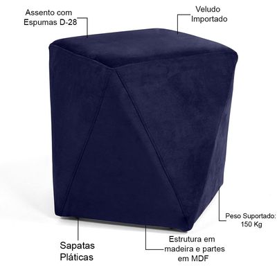Puff Decorativo Para Sala de Estar Ametista D02 Veludo Azul Marinho C-287 - Lyam Decor
