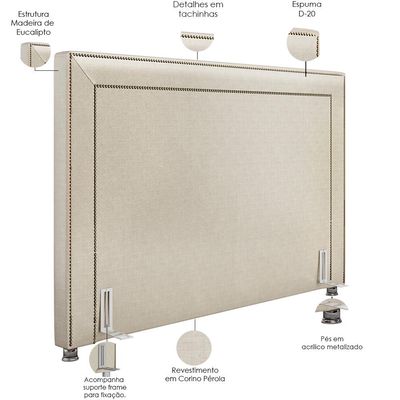 Cabeceira Cama Box Casal 140 cm P05 Berlim Corino Branco - Lyam Decor