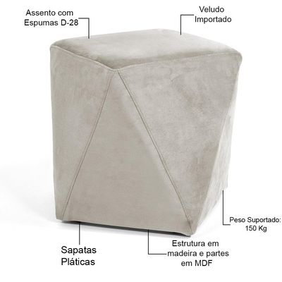 Kit 02 Puffs Decorativo Para Sala de Estar Ametista D02 Veludo Bege C-309 - Lyam Decor