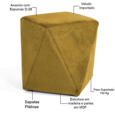 Puff Decorativo Para Sala de Estar Ametista D02 Veludo Mostarda C-279 - Lyam Decor