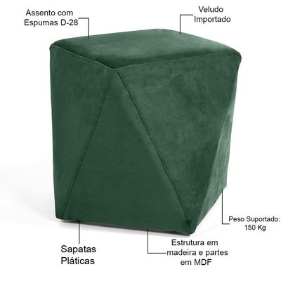Kit 02 Puffs Decorativo Para Sala de Estar Ametista D02 Veludo Verde Musgo C-303 - Lyam Decor