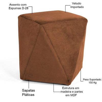 Puff Decorativo Para Sala de Estar Ametista D02 Veludo Telha C-262 - Lyam Decor