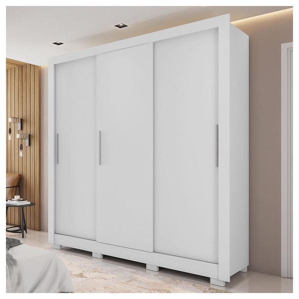 Guarda Roupa Casal 3 Portas De Correr Com 8 Pés Branco Glass
