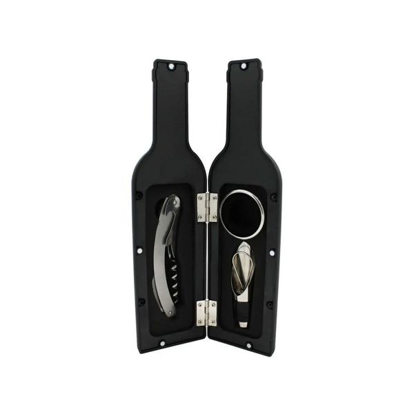 Kit para Vinho com Abridor Saca Rolha Colarinho Case Garrafa e Dosador 3pçs - Gift