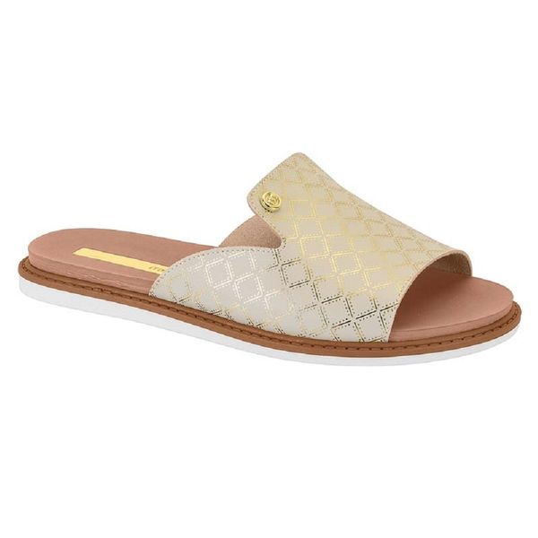 Rasteira Feminina Moleca Napa Matelasse Branco/Dourado 5443.102 34 / Bege