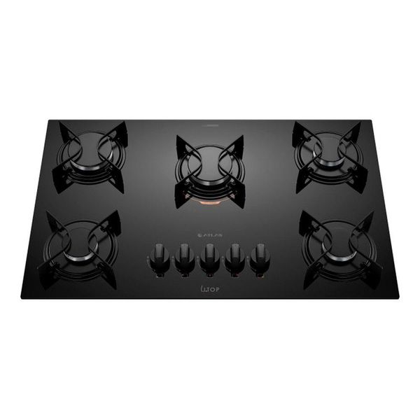 Cooktop 5B Preto Com Mesa De Vidro Atlas U Top Preto Bivolt