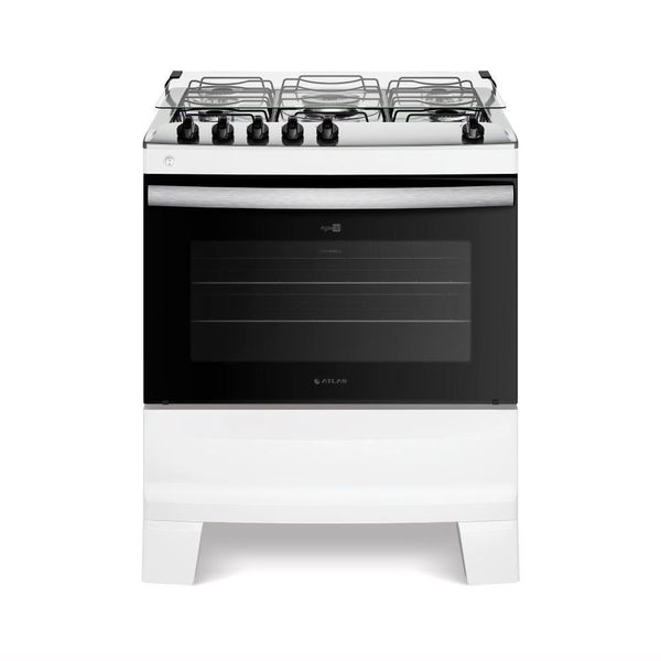 Fogão 5 Bocas Branco Com Mesa Inox Atlas Agile Up Bivolt