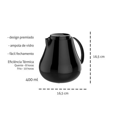 Garrafa Termica Bule Preto Sonetto Cafe Cha 400ml