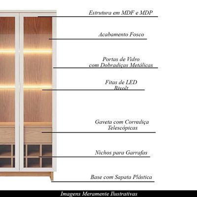 Conjunto Decorativo Cristaleira com Led e Buffet Aparador 160cm Tenerife/Gunga Off White/Freijó G73 - Gran Belo