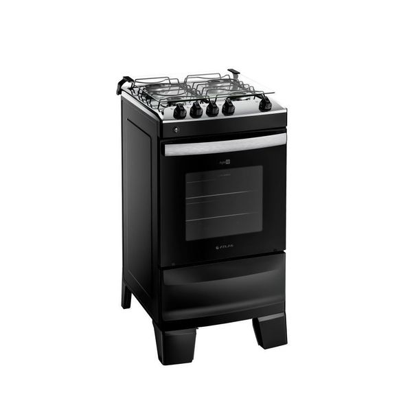 Fogão 4 Bocas Preto Com Mesa Inox Atlas Agile Up Bivolt