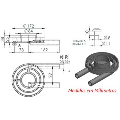 Queimador Duplo Curto Completo Fogão Industrial Ferro 17,2cm