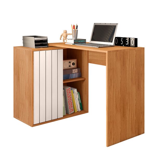 Escrivaninha para Escritório com 1 Porta Ripada Tech Caemmun Freijo/off white