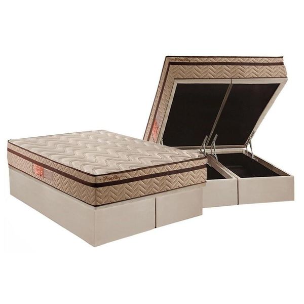 Cama Box Baú Queen: Colchão Molas Ensacadas Paropas Marcelly Ibiza + Base Clean(158X198)