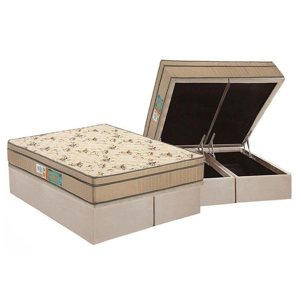 Cama Box Baú Queen: Colchão Espuma Polar D45 Pérola + Base Crc Suede Clean(158x198)