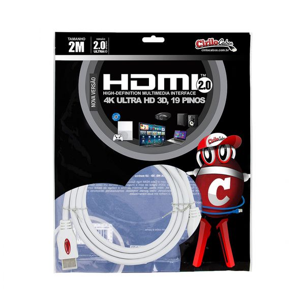 Cabo HDMI 2.0 4K Ultra HD 3D, Branco - 2 Metros Cabo HDMI 2.0 4K Ultra HD 3D, Branco - 2 Metros