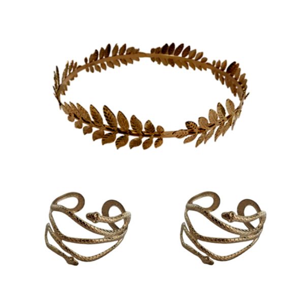 Fantasia Deusa Grega C/ 1 Tiara Arco e 2 Braceletes Cobra