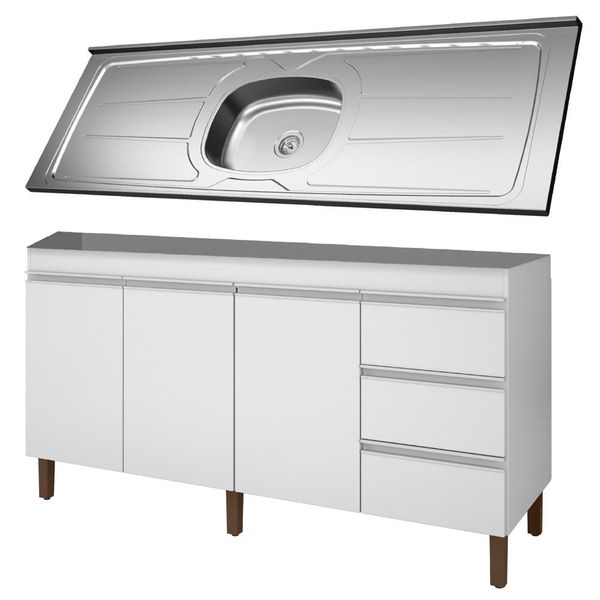 Balcão Gabinete Com Pia 160cm 3 Portas Karen P14 Branco - Mpozenato