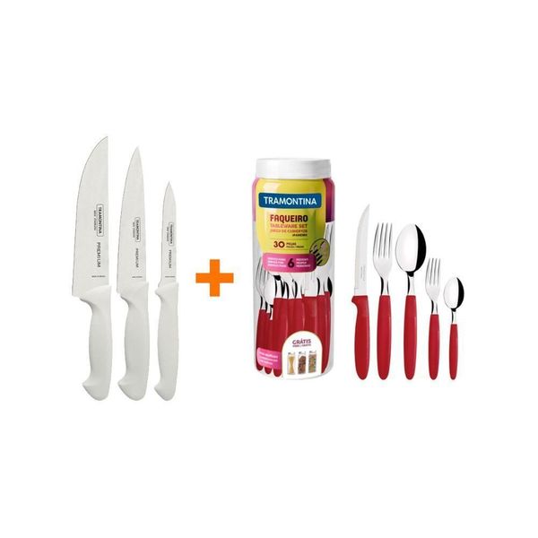 Kit - Faqueiro Premium 3 Peças + 1 Faqueiro 30 Peças Ipanema Vermelho - Tramontina