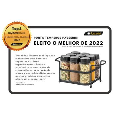 Porta Tempero Condimento 9 Potes Vidro Tampa Dosadora Suporte Preto Organização Cozinha