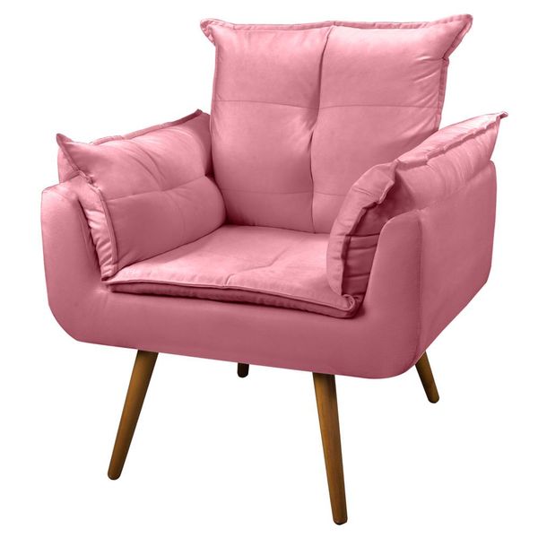 Poltrona Decorativa Sala de Estar Recepção Vicky Pés Palito Suede Rosa - Desk Design