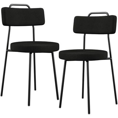 Kit 02 Cadeiras Decorativas Estofada Para Sala De Jantar Barcelona L02 Poliéster Preto - Lyam