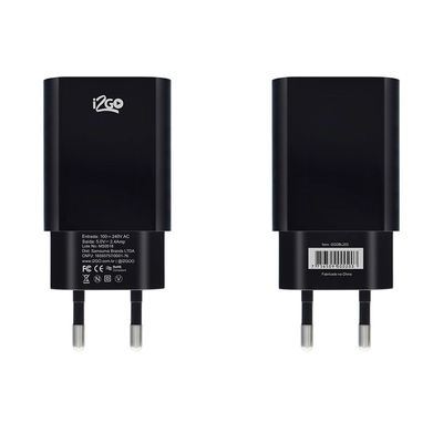 Carregador de Parede I2GO com 2 Saídas USB Entrada 100-240V Saída 5V 2,4A Preto