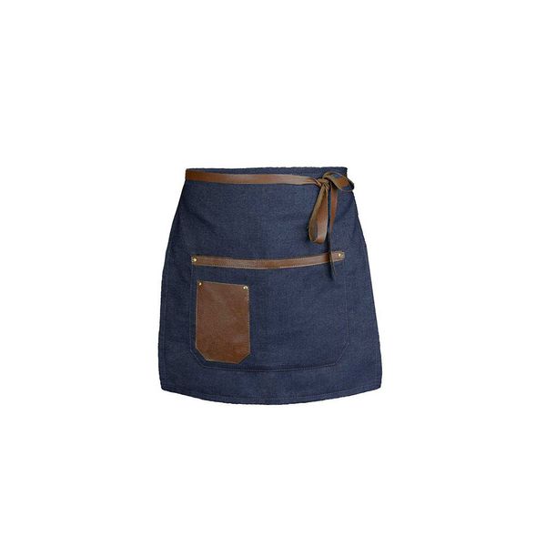 Avental de Cintura Meio Corpo Barista Chef Jeans e Couro 1un
