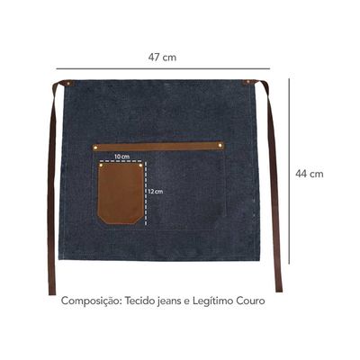Avental de Cintura Meio Corpo Barista Chef Jeans e Couro 1un