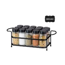 Porta Tempero Condimento 15 Potes Vidro Tampa Dosadora Suporte Preto Organização Cozinha