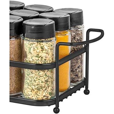 Porta Tempero Condimento 15 Potes Vidro Tampa Dosadora Suporte Preto Organização Cozinha