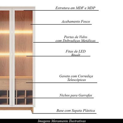 Cristaleira Decorativa com Led Tenerife Off White/Freijó G73 - Gran Belo