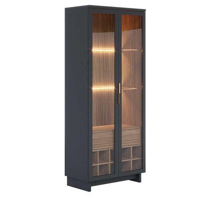 Cristaleira Decorativa com Led Tenerife Preto/Noce G73 - Gran Belo