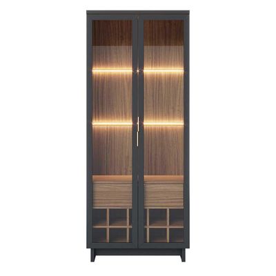 Cristaleira Decorativa com Led Tenerife Preto/Noce G73 - Gran Belo