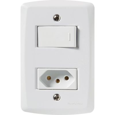 Conjunto 4x2 com 1 Interruptor Simples 10 A 250 V e 1 Tomada 2P+T 10 A 250 V Tramontina Lux2 Branco
