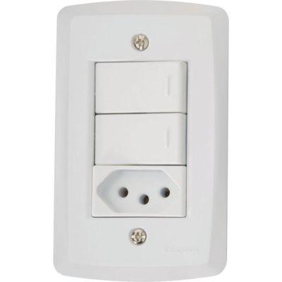 Conjunto 4x2 com 2 Interruptores Simples 10 A 250 V e 1 Tomada 2P+T 20 A 250 V Tramontina Lux2 Branco