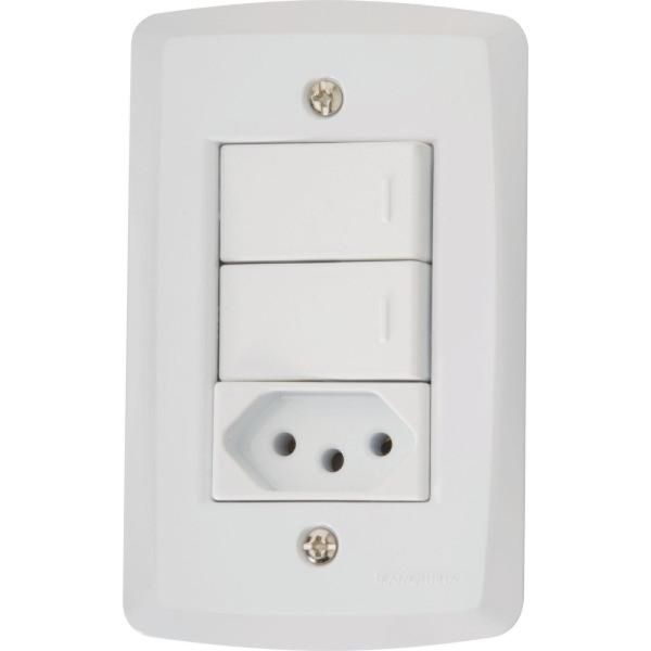 Conjunto 4x2 com 2 Interruptores Simples 10 A 250 V e 1 Tomada 2P+T 20 A 250 V Tramontina Lux2 Branco