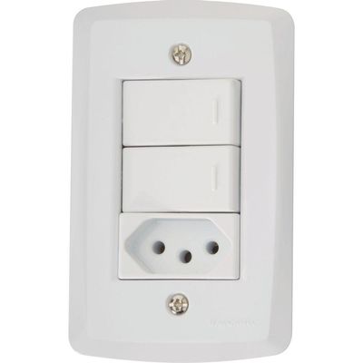 Conjunto 4x2 com 2 Interruptores Simples 10 A 250 V e 1 Tomada 2P+T 20 A 250 V Tramontina Lux2 Branco