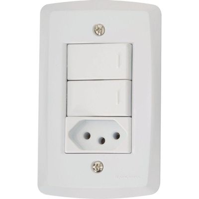 Conjunto 4x2 com 2 Interruptores Simples 10 A 250 V e 1 Tomada 2P+T 10 A 250 V Tramontina Lux2 Branco