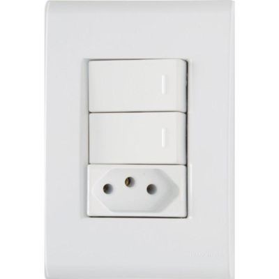 Conjunto 4x2 com 2 Interruptores Simples 10 A 250 V e 1 Tomada 2P+T 20 A 250 V Tramontina Liz Branco