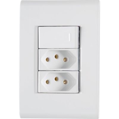 Conjunto 4x2 com 1 Interruptor Simples 10 A 250 V e 2 Tomadas 2P+T 20 A 250 V Tramontina Liz Branco