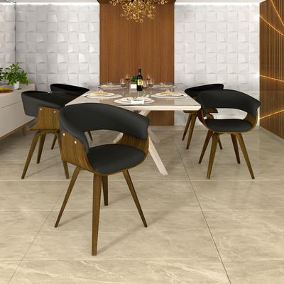 Kit 04 Cadeiras Decorativas para Sala de Jantar Ohana Fixa PU Preto G56 - Gran Belo