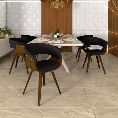 Kit 06 Cadeiras Decorativas para Sala de Jantar Ohana Fixa PU Preto G56 - Gran Belo